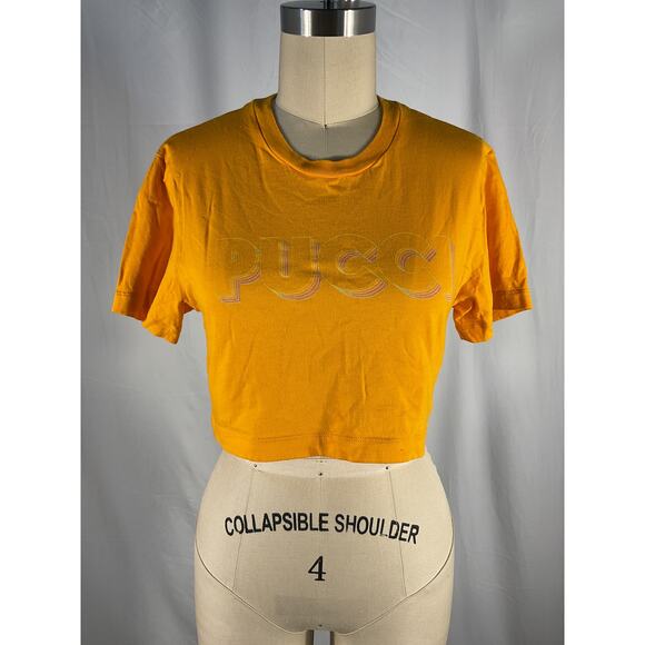 Emilio Pucci Short Sleeve Yellow Cotton Logo T-Shirt Size XS - Picture 2 of 5